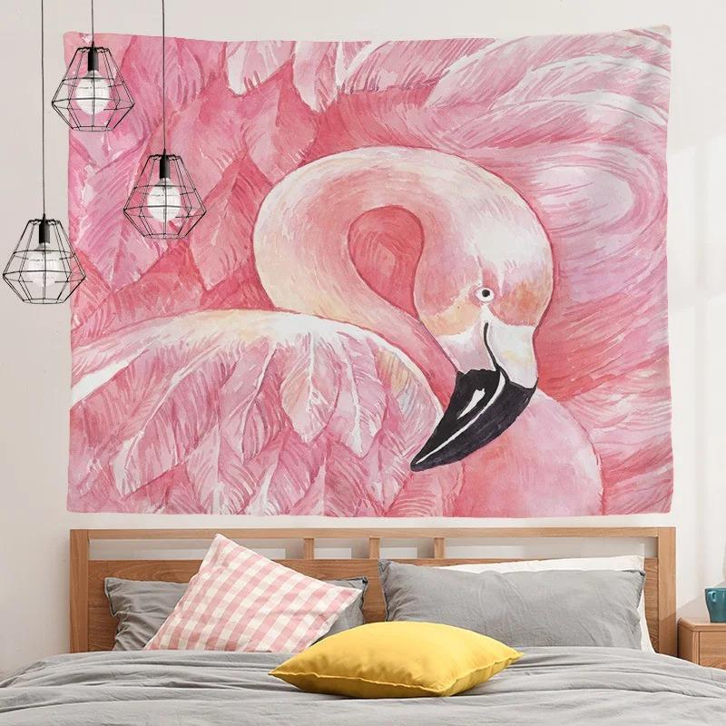 Tropical Plant Cartoon Flamingo Pattern Hanging Cloth Home Wall Decoration Tapestry Bedroom Living Room Tapestry