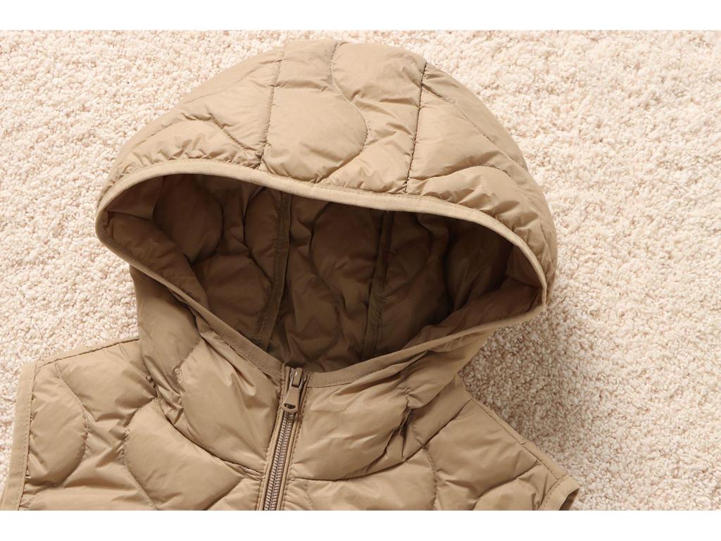 Women's Petite Hooded Lightweight Down Jacket, Autumn/Winter, Diamond Pattern, White Duck Down, Short Style.