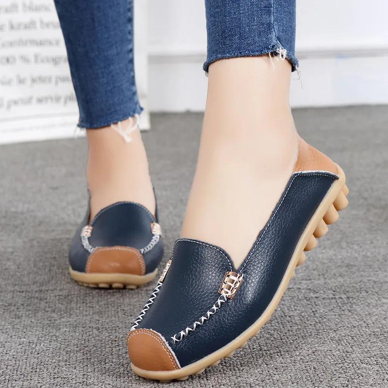 Women Shoes 2024 New Spring Summer Leather Waterproof Non-slip Cowhide Soft Sole Casual Loafers Mom Shoes Women Sneakers
