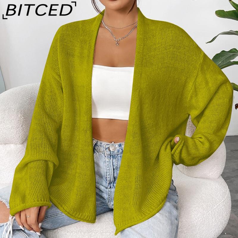 BITCED Loose-Fit Lightweight Knitted Cardigan Jacket for Women Autumn Solid-Colour Casual Outerwear Cardigan