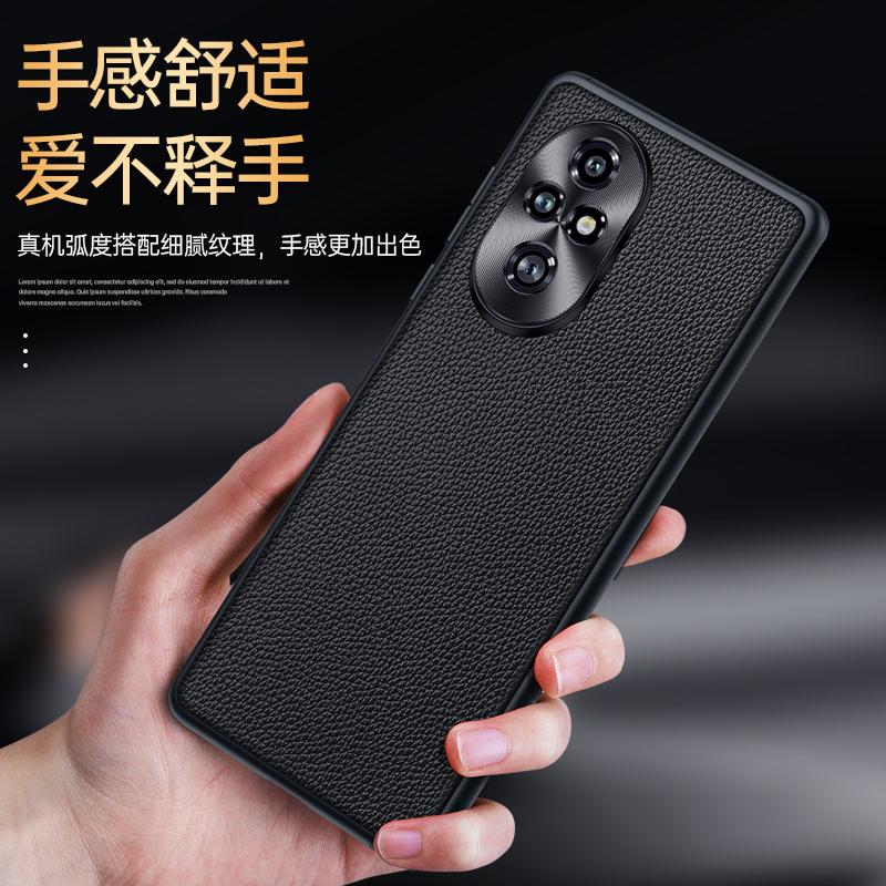 For Honor 200 100 90 80 70 60 Pro Litch Style Genuine Leather Case CD Pattern Full Camera Lens Protection Matte Soft TPU Cover