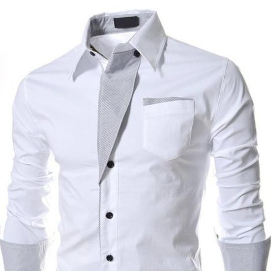 Men Spring Shirt Button Long Sleeves Solid Color Lapel Single-breasted Warm Patch Pocket Plus Size Mid Length Men Top for Office