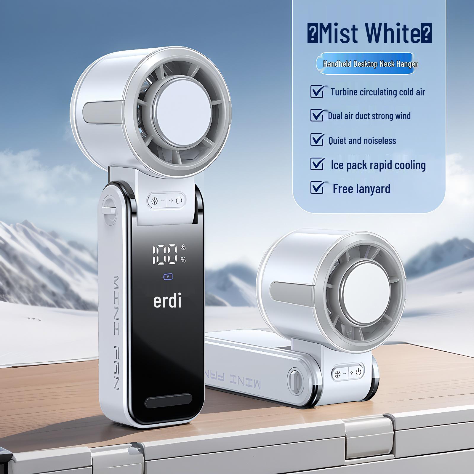 Portable Folding Neck Fan with Silent Strong Wind & Semiconductor Cooling 3600mAh