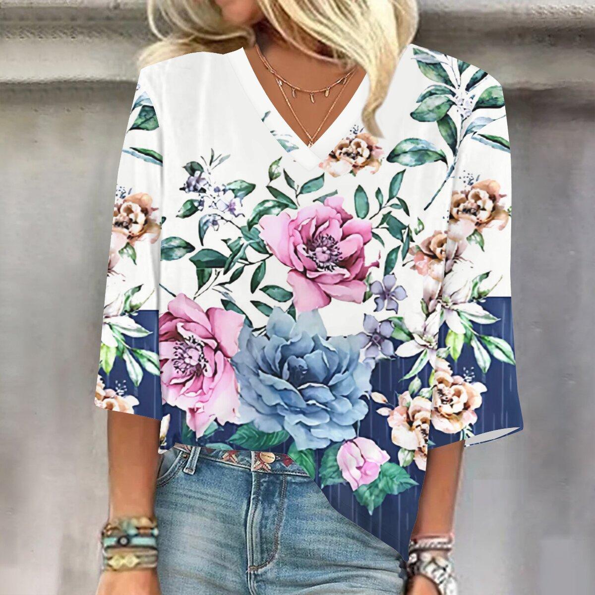 

2023 Весенне-осенний новый модный топ с рукавом 3/4 и принтом