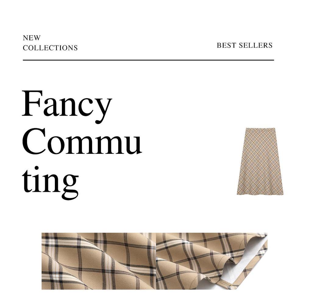 Korean High Waist Plaid A-Line Midi Skirt - Plus Size, Flaw-Slimming Women's Fall Fashion (66070)
