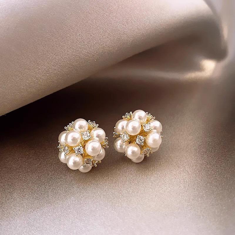 S925 silver needle zircon pearl earrings women's light luxury niche high-end butterfly stud earrings versatile temperament earrings