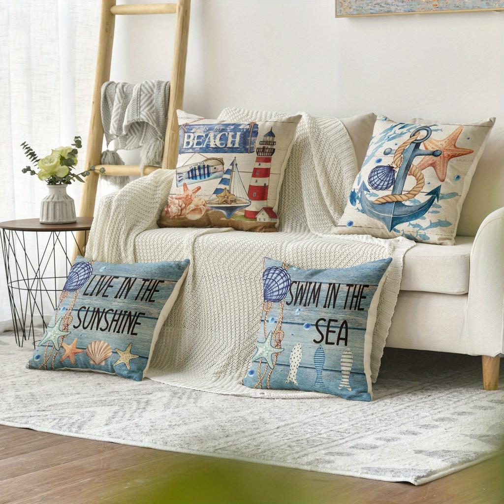 Nautical Elements Pattern Home Decor Pillow Cover Living Room Sofa Polyester Cushion Cover With Zipper