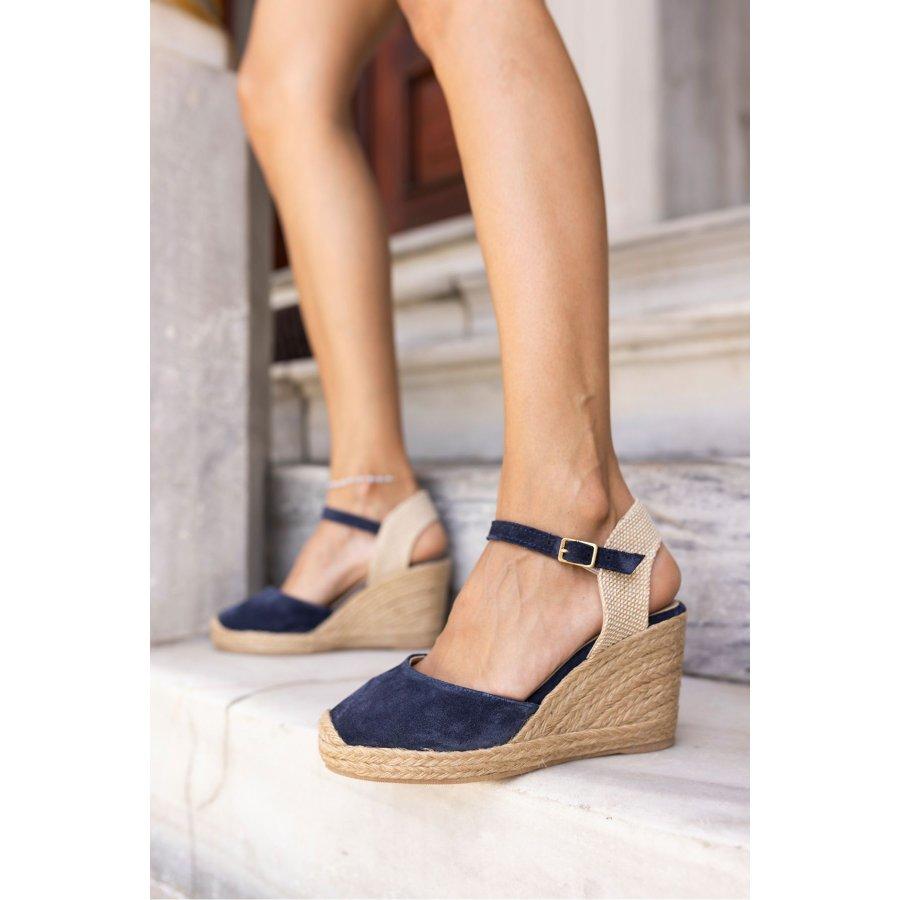 Women's Genuine Suede Leather Wedge Heel Sandals
