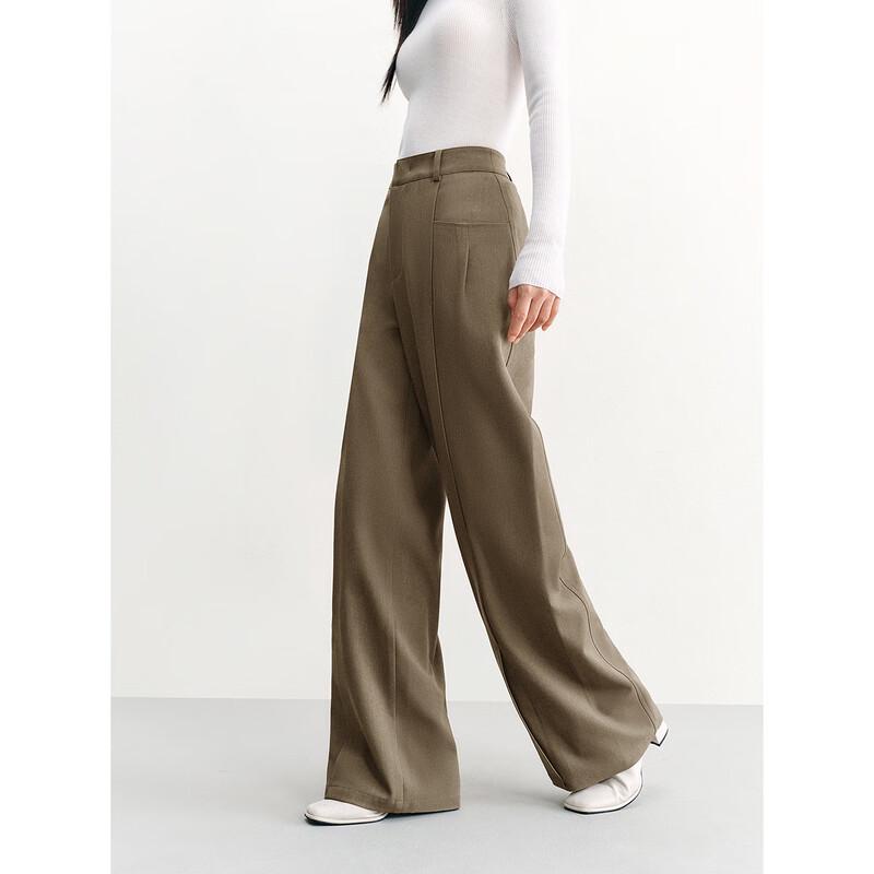 PEACEBIRD Women's Autumn High-Waisted Pleated Wide-Leg Pants