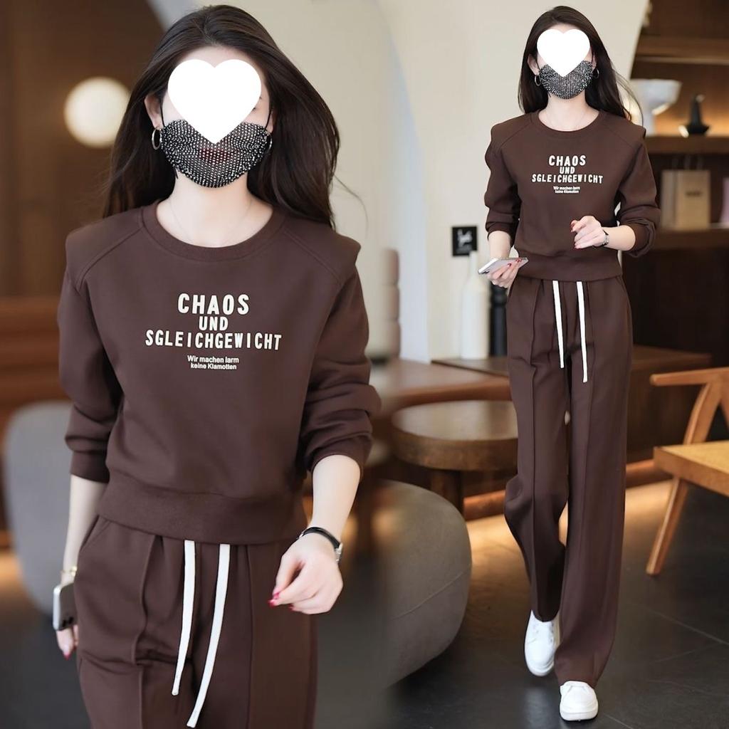 Casual Sports Suit for Women, Autumn Fashion, Loose Age-reducing Sweatshirt, Wide-leg Pants Two-piece Set
