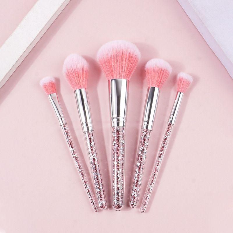 

New Arrival 5 Diamond Handle Makeup Brush Set Soft Fur Face Powder Repair Eyeshadow Brush Exquisite Portable Makeup Tools 5 Diamond Handle Makeup Brush Set-Pink Hair