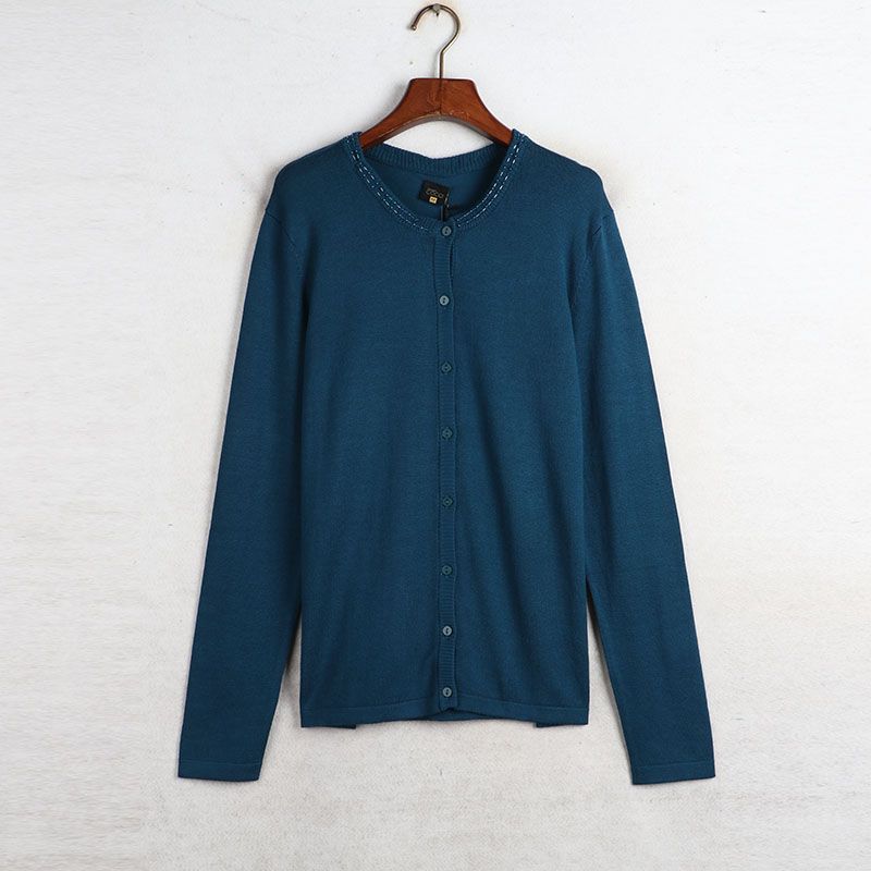 Fall Sunshine House New Arrival Export European and American plus Size Women's Clothes round Neck Bead Long Sleeves Knitwear Cardigan Sweater Outwear