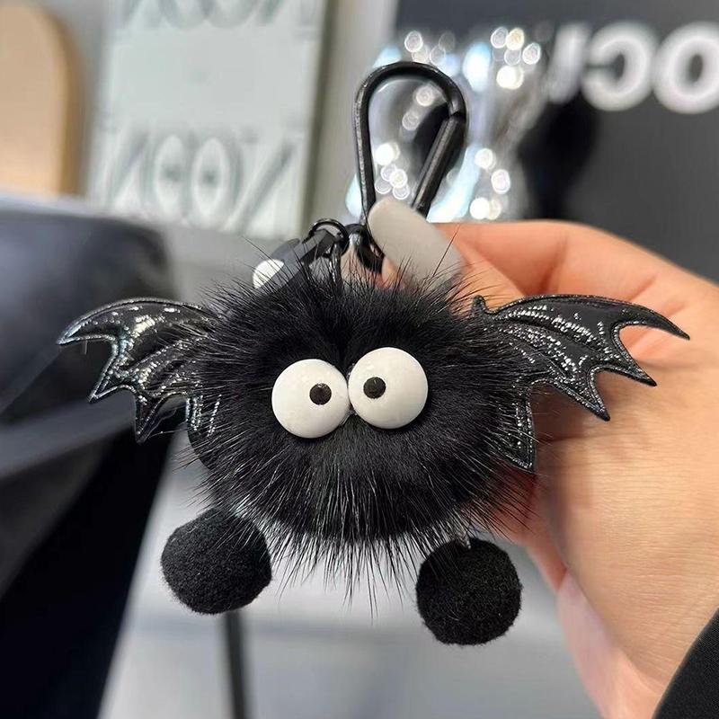 PU Leather Cat Paw Keychain Sweet Pompom Keyring Halloween Faux Mink Fur Little Bat Little Devil Backpack Pendant Plush Keychain