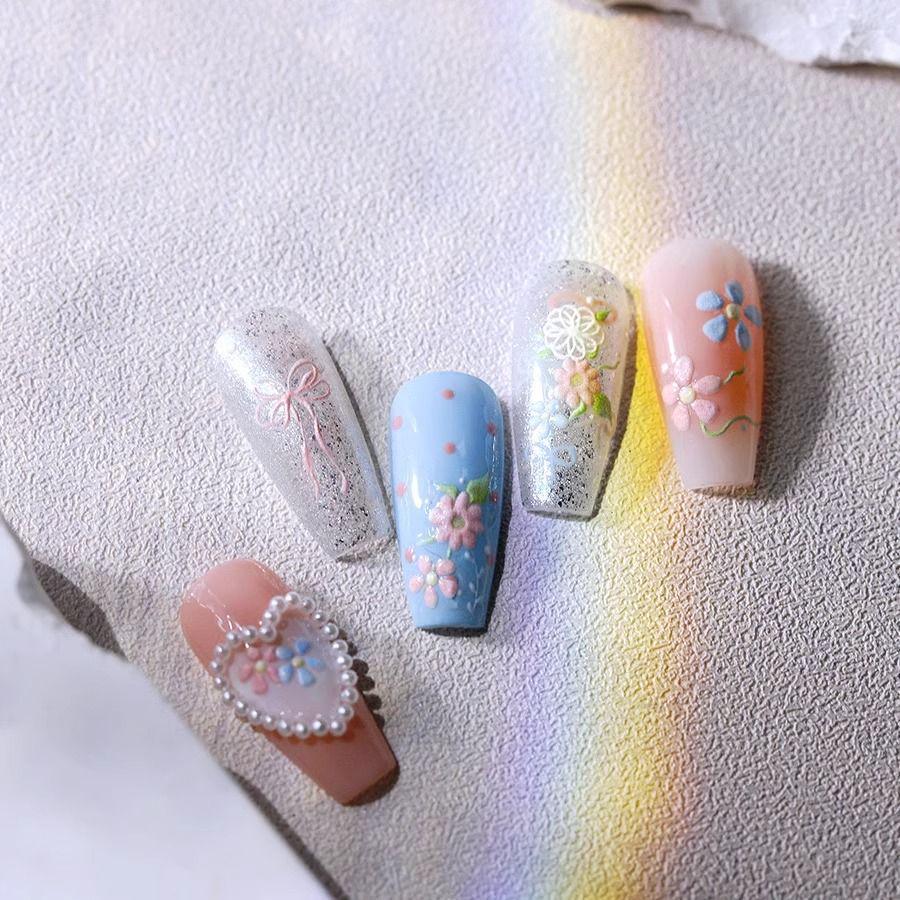Colorful Embossed Flower & Bow Nail Stickers