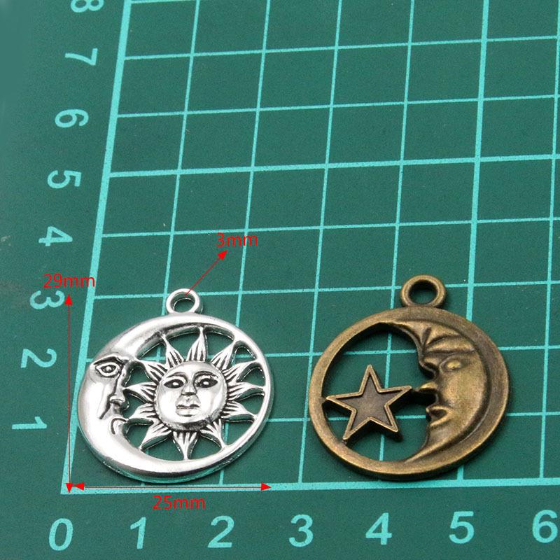 25x29mm Dual-Color Moon, Star & Sun Pendants – Natural Handmade Jewelry Accessories