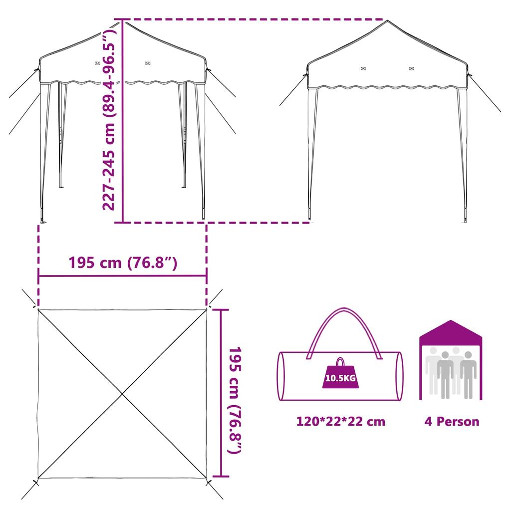 Pop Up Party Tent 195 X 195 X 245 Cm Blue Oxford Fabric
