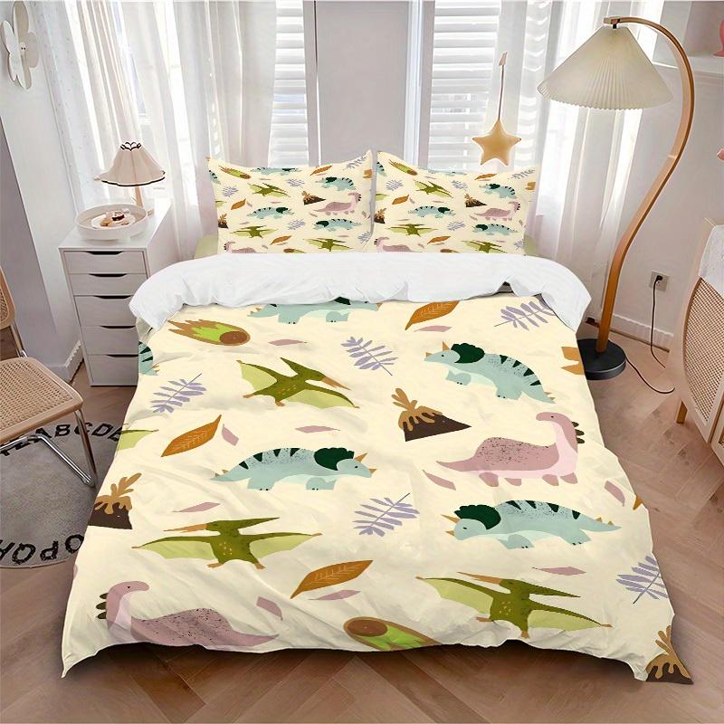 

3pcs Dino Patterns 1Cover + 2Pillowcases, PillowInserts NotIncluded, Machine Washable, All - Season Use, Suitable for Bedroom Guest Room75 135x200cm