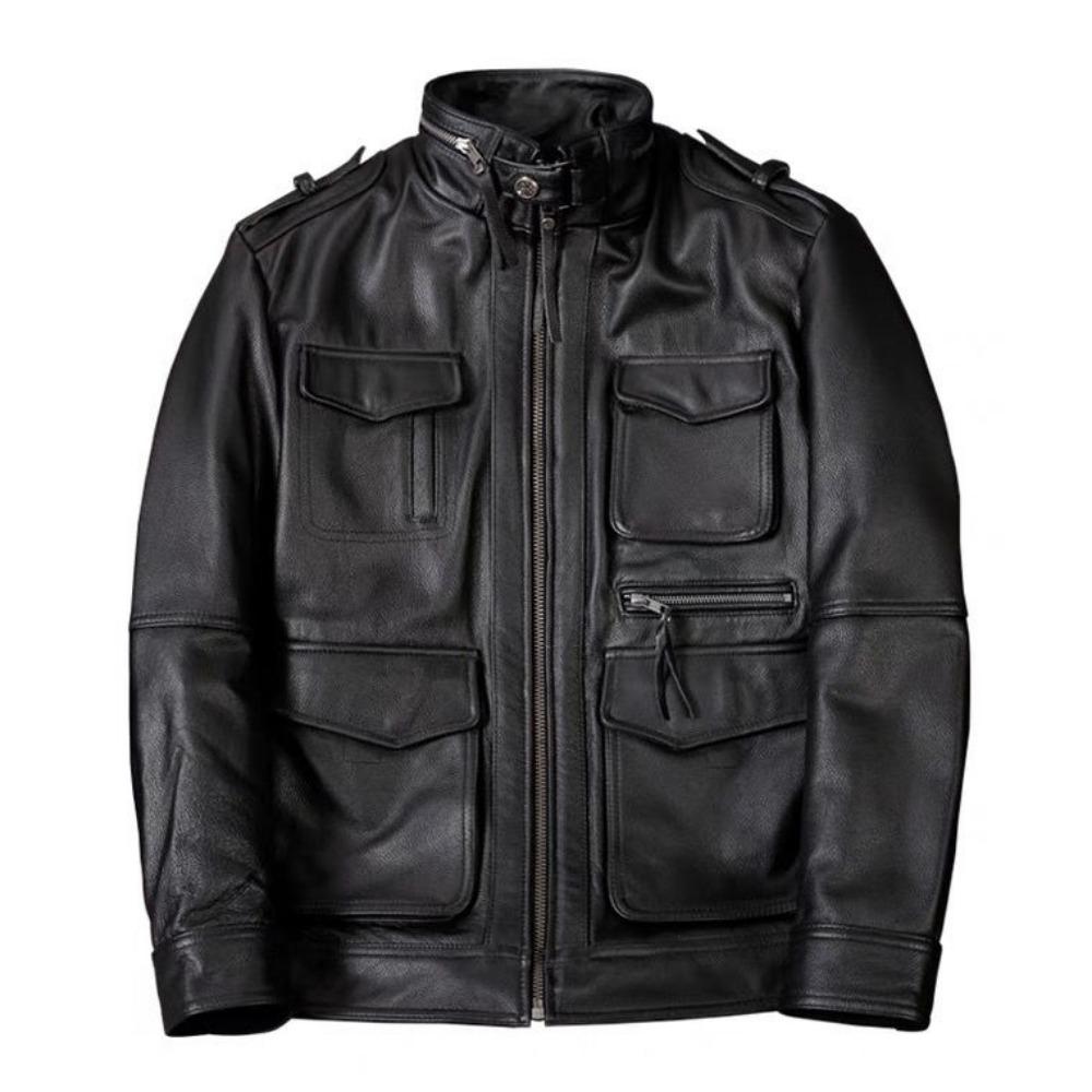First Layer Cowhide Leather Jacket Men's Medium and Long Large Size Locomotive Autumn and Winter Jacket