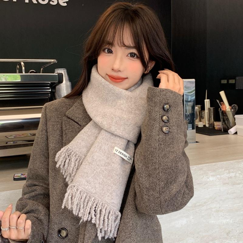 Women Winter Red Green Christmas Knitted Scarf Headscarf Lady Men Preppy Simple Tassel Scarve Foulard Wrap Shawl Casual Korean