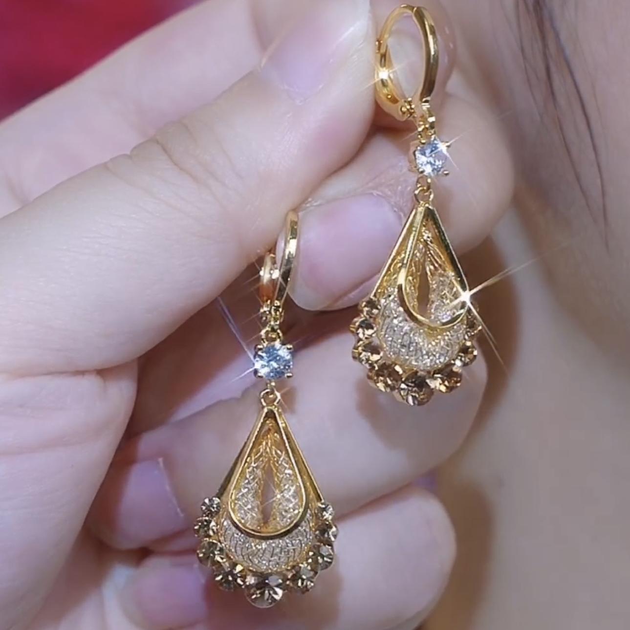 

Подвеска-сетка в виде капли воды с двойным слоем, инкрустированная бриллиантами, серьги-клипсы, модные серьги с темпераментом легкой роскоши, нишевые серьги высокого класса