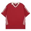 American Striped Loose Casual Short-sleeved T-shirt Couple Summer Trend V-neck Simple Red Men's and Women's Sports Top