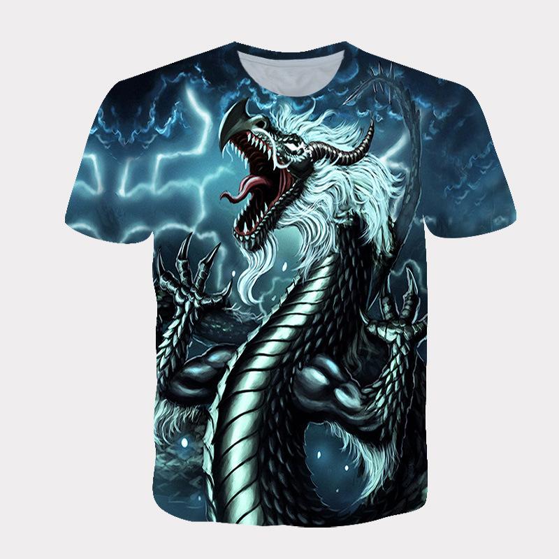 Summer Round Neck Loose Animal Series T-shirt Domineering Dragon Pattern 3D Printing Comfortable Casual Soft Short Sleeved T-shirt