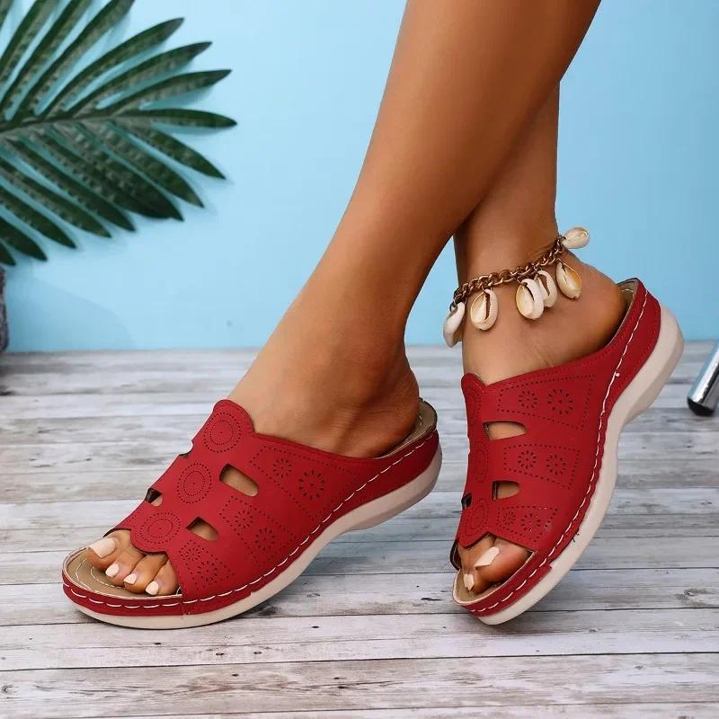 2025 Hot Sale Women's Shoes Peep Toe Women's Slippers Fashion Plus Size Casual Slippers Women Summer Round Toe Wedge Slippers