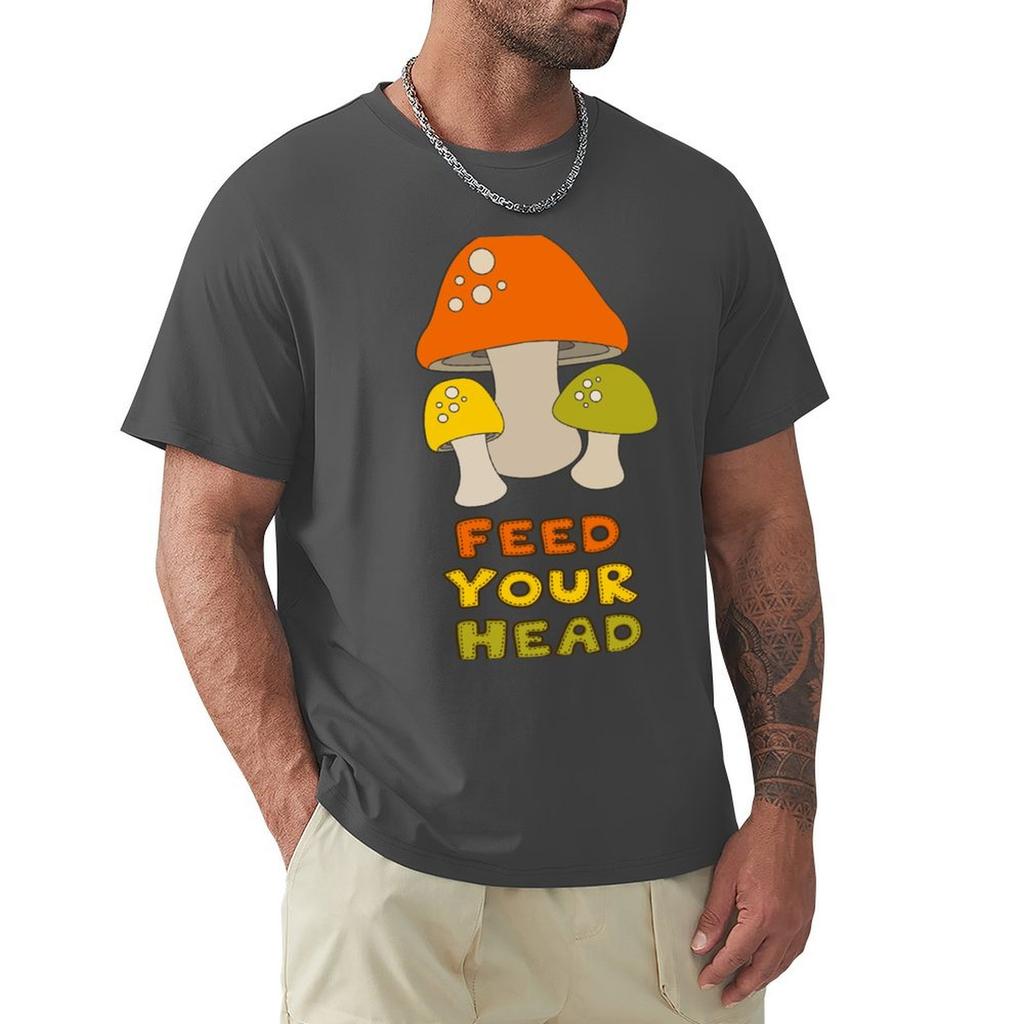 Feed Your Head With Retro Mushrooms T-Shirt Custom T Shirt Summer Clothes Oversized T Shirt Plus Size Tops Men Clothes