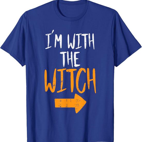 I'm With The Witch/I'm Not A Witch Your Wife Print Halloween Shirt Women Men Short Sleeve Spooky Season Couple Matching T-shirts