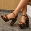 Fashion Fashion Leopard Super High Heel Sandals Women New Ankle Strap Platform Sandal Female Office Ladies Thick Heeled Sandalias Mujer
