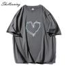 Shellsuning Loose O Neck Cotton Printed Shirts Women Summer Kawaii Heart Graphic Tees Female Casual Short Sleeve Base Black Tops