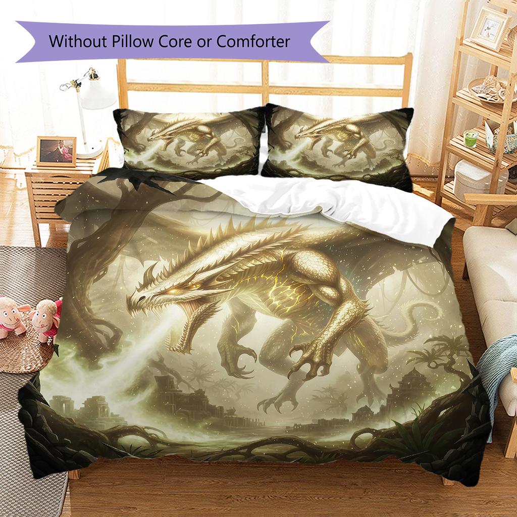 Theevildragon Pattern Bedding Quilt Set Quilt Cover Pillowcase Home Decoration Birthday Gift (1 * duvet cover + 2 * pillowcase, without core)