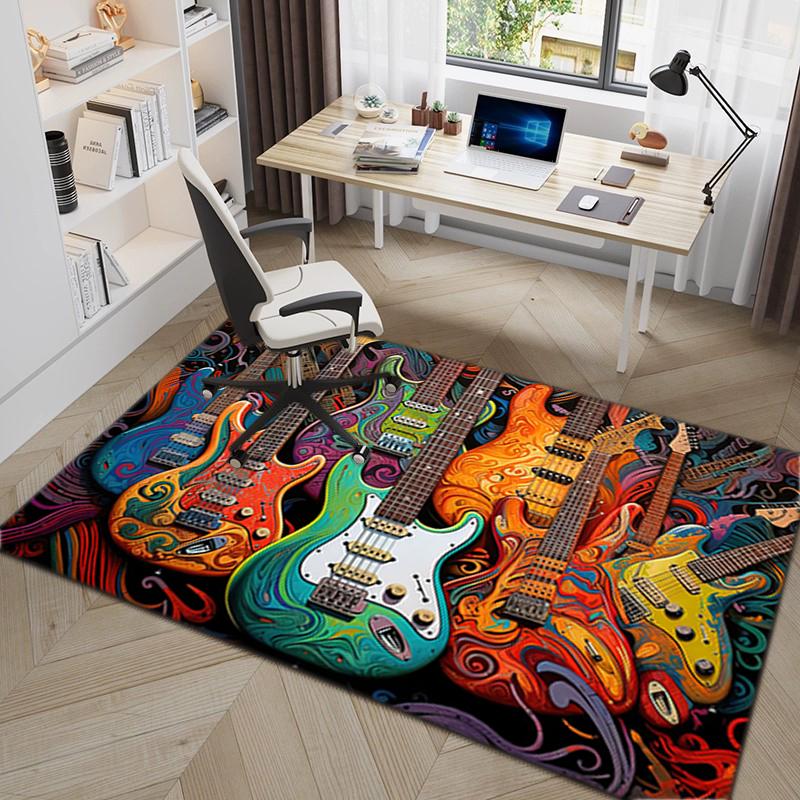 

1Pc Electric guitar theme Printed circular carpet, home door mat, outdoor travel protection carpet A4 40x60cm( 15x23in )