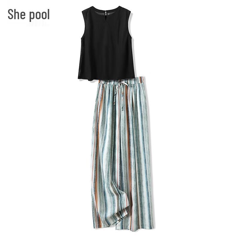 Ta Chi Women s 2025 Summer Sleeveless Top & Wide-Leg Pants Set XL
