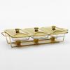 Restaurant Buffet Stove Chaffing Dish Golden Rectangular Three-Grid Glass Dining Stove Glass Heating Container
