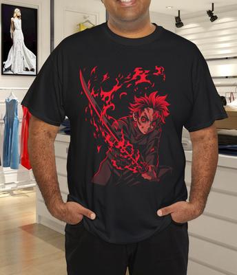 Flaming Blade Warrior – Intense Anime-Inspired Fire Sword T-Shirt