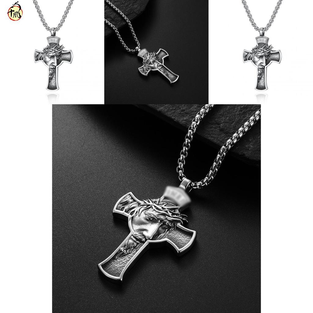 Vintage Stainless Steel Portrait Cross Necklace Pendant From Cross-border Bestselling Source Factory Retro Style Jewelry