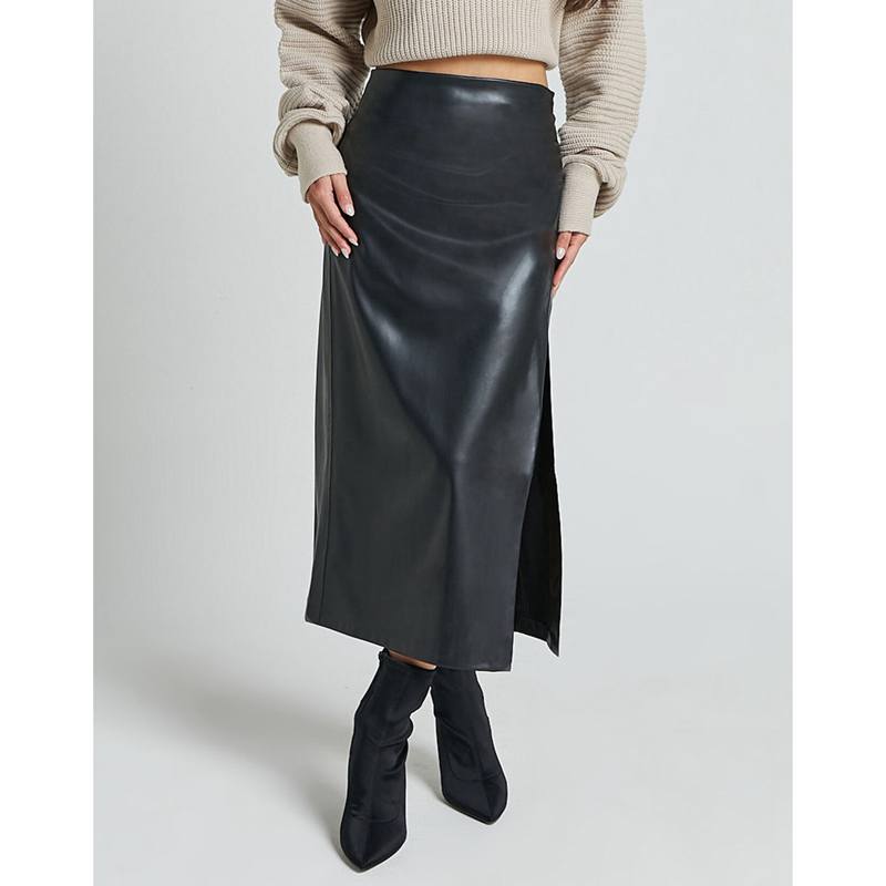 Women Pencil Skirt Autumn and Winter PU Leather Slim Bag Hip Skirt Leather Skirt