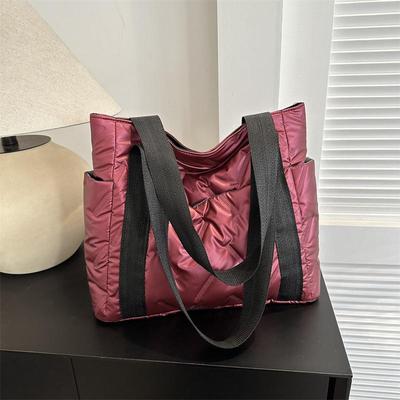 Sac fourre-tout décontracté pour femmes, sac à bandoulière en coton, grande capacité, sacs à main bouffants pour dames, sac de travail matelassé, sac de Shopping