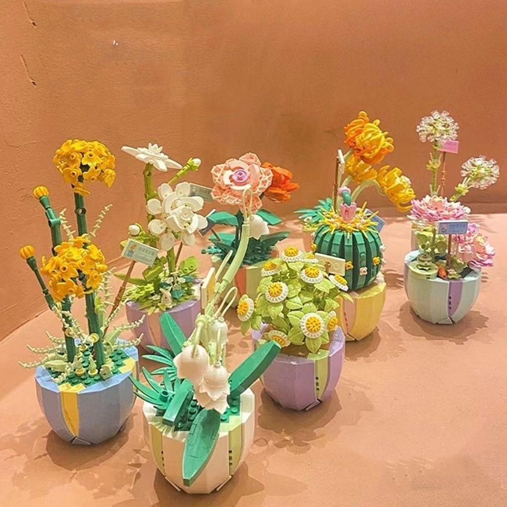 Non-Toxic Rose Flower Building Block Brick Eternal Bouquet Prickly Pear Model Plant Decoration Educational Toy For Kids Birthday Gift