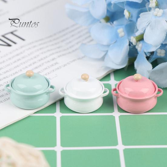 1/8 1/12  Dollhouse Miniature Candy Color Kitchen Soup Pot Model Sauce Pan Toys