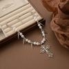 Sweet Cool Punk Style Necklace Retro Cross Rivet Pearl Beaded Collarbone Chain Niche Design Personalized Item Decoration