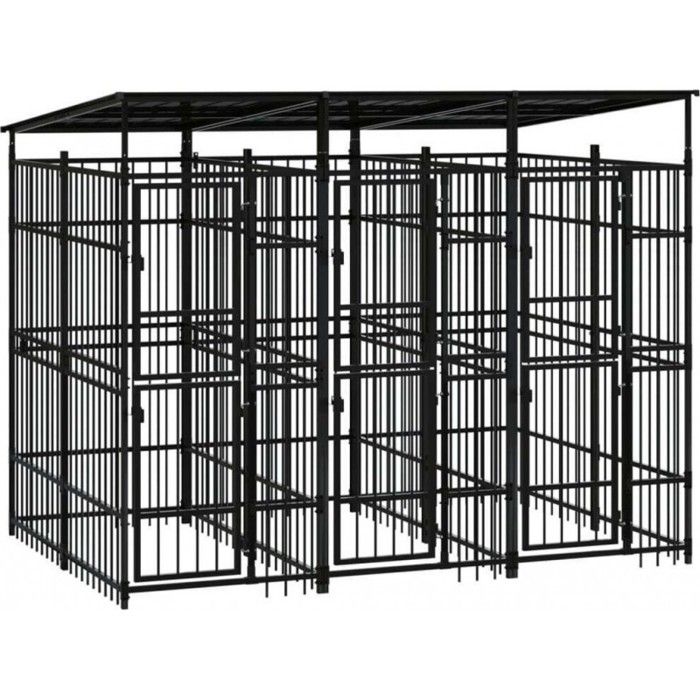 VidaXL Chenil d'Extérieur avec Toit pour Chiens Acier 5,53 m² Cage Enclos 3097948