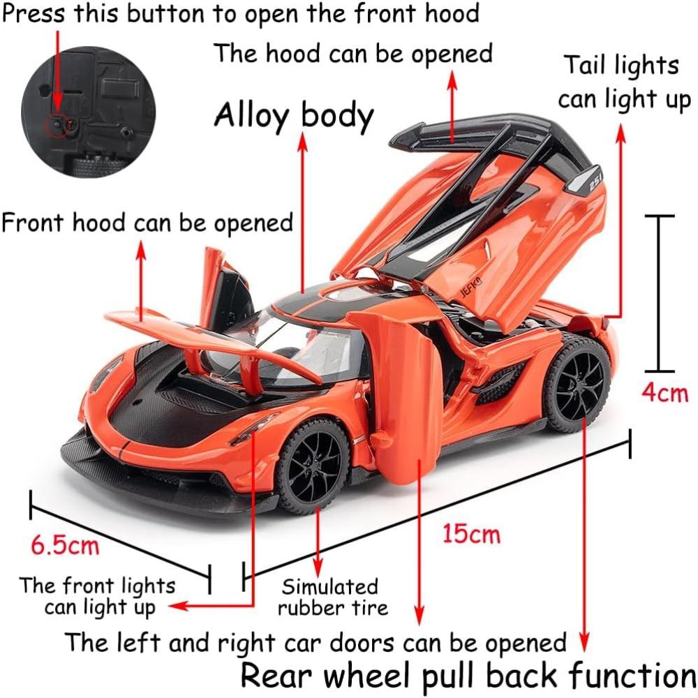 1/32 Koenigsegg Jesko Toy Cars Model Orange Alloy Collectibles Die-cast Vehicles with Sound and Light