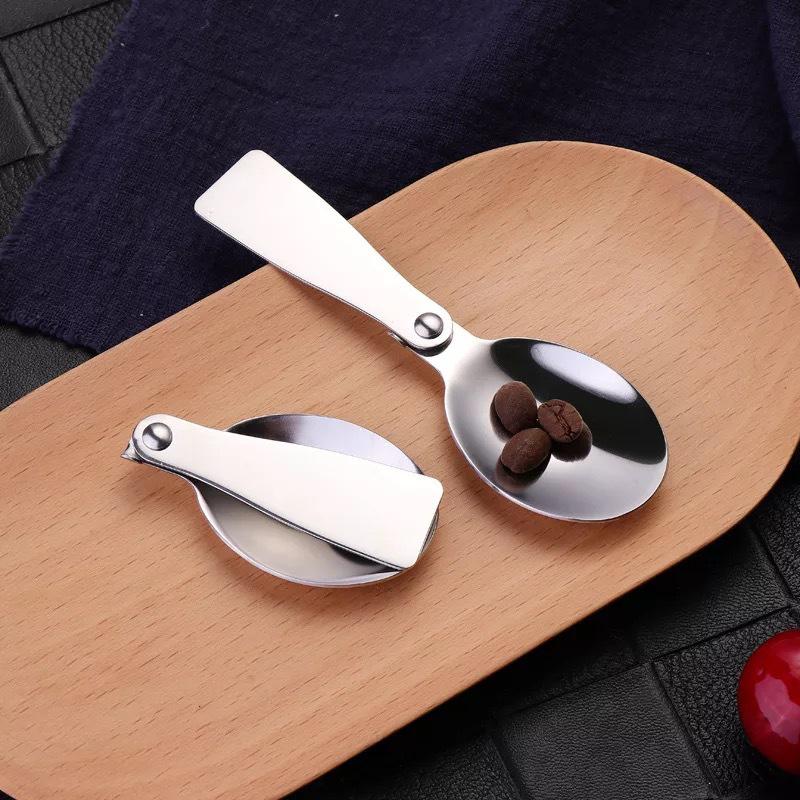 Portable Foldable Spoon Silver Stainless Steel Picnic Camping Folding Spoon For Outdoor Hiking Travel Tableware Kitchen Supplies