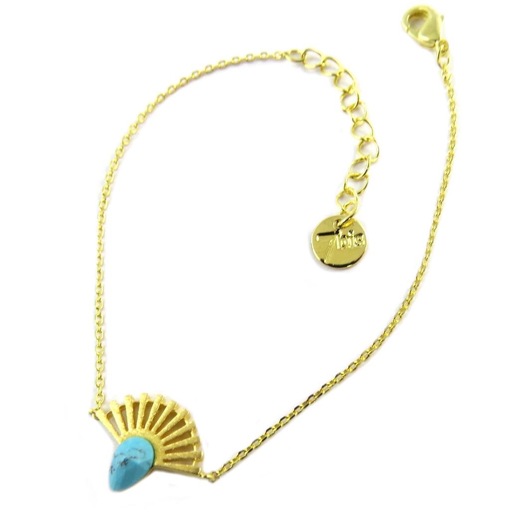 7bis [Q1523] - Bracelet artisanal 'Boho' turquoise argenté (éventail) - 14x12 mm