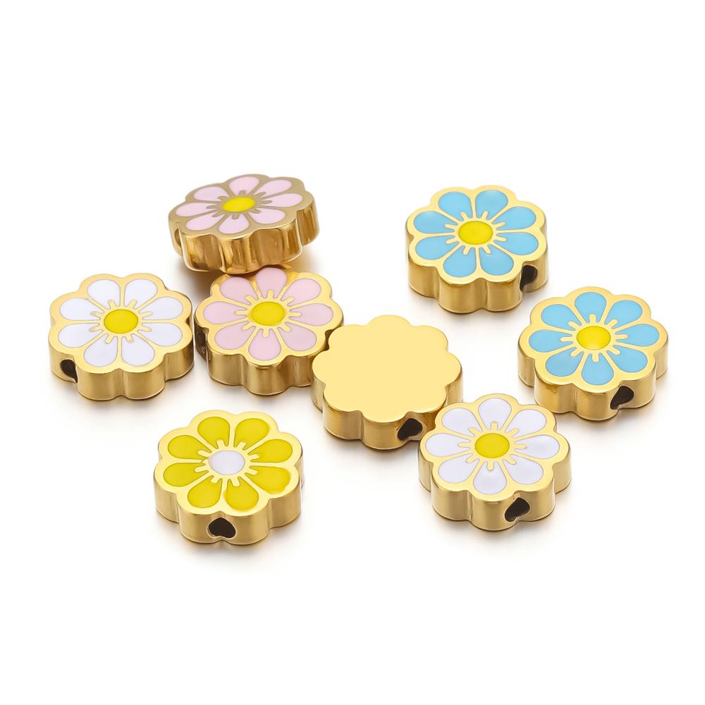 5Pcs Stainless Steel Enamel Sun Flower Beads for DIY Jewelry Making Bracelets Children Charms Necklace Earrings Supplies