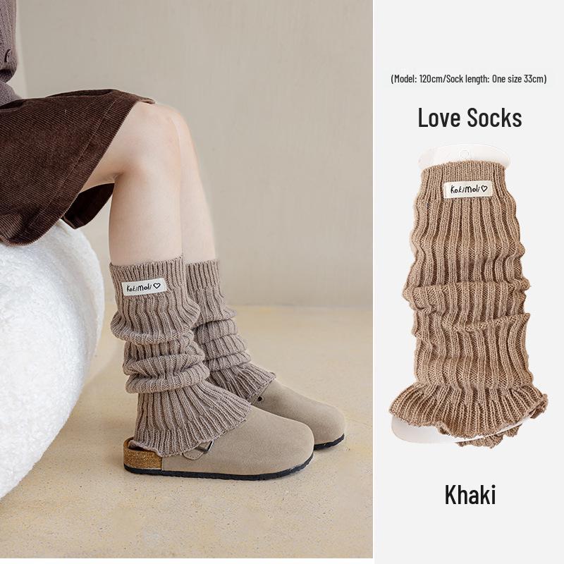 

Girls Solid Color Knee-High Chunky Knit Slouch Socks with Vertical Stripes, Academy JK Japanese Style. 33CM One Size