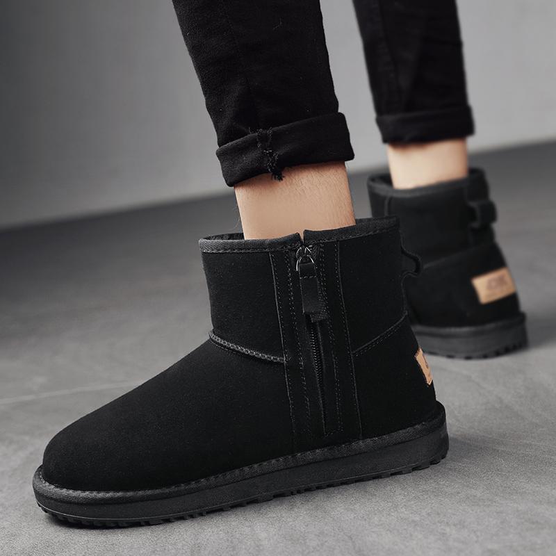 Pánské Nové Klasické Pánské Kotníkové Zimní Sněhule z Pravé Semišové Kůže s Vlněnou Podšívkou z Kožešiny Plyšová Izolace Protiskluzové Odolné Boty