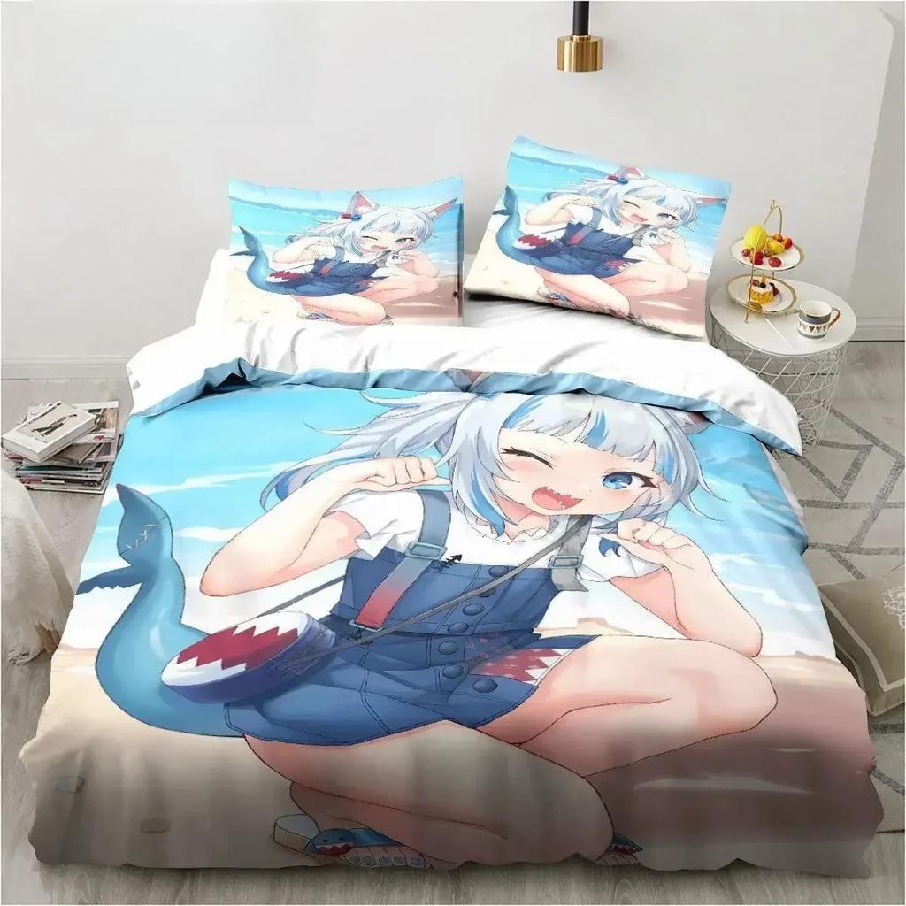 Top Kawaii Gawr Gura Cute Girl My Angle King Twin Double Child Bedding Set Microfiber or Polyester Print Anime Duvet Cover Set
